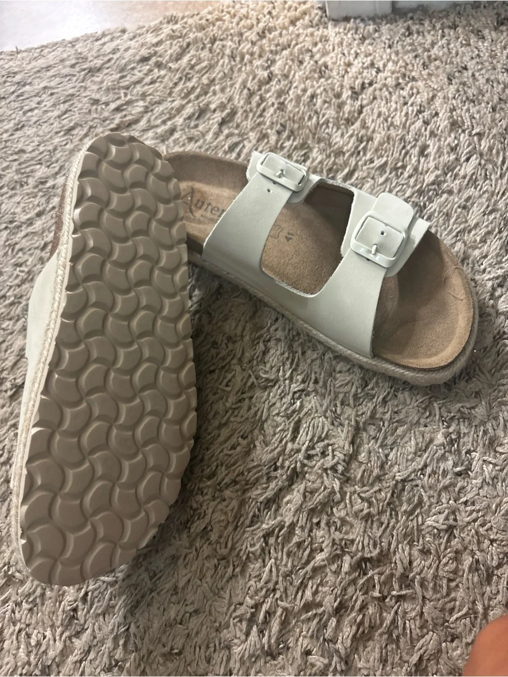 Women’s Double-Buckle Slide Sandals in Cream made in Spain